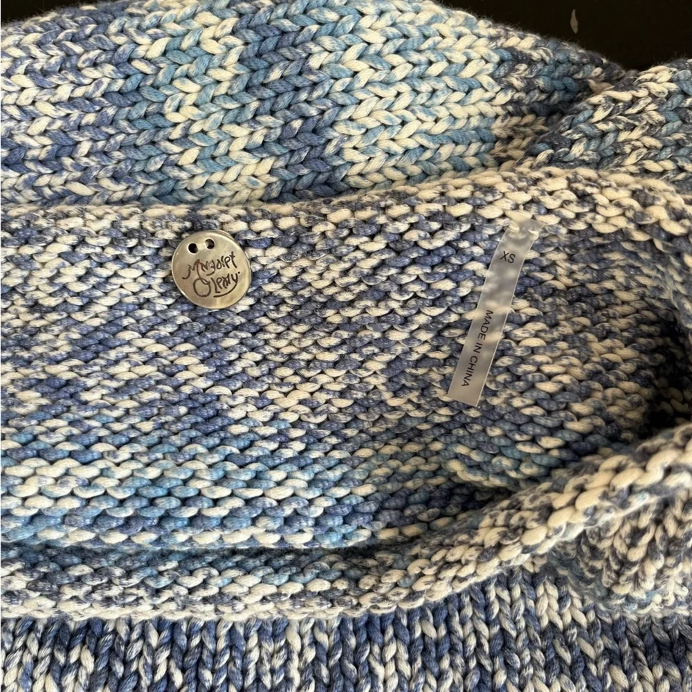 Margaret O’Leary Blue White Space Dye Cropped Rolled Collar Sweater Womens XS